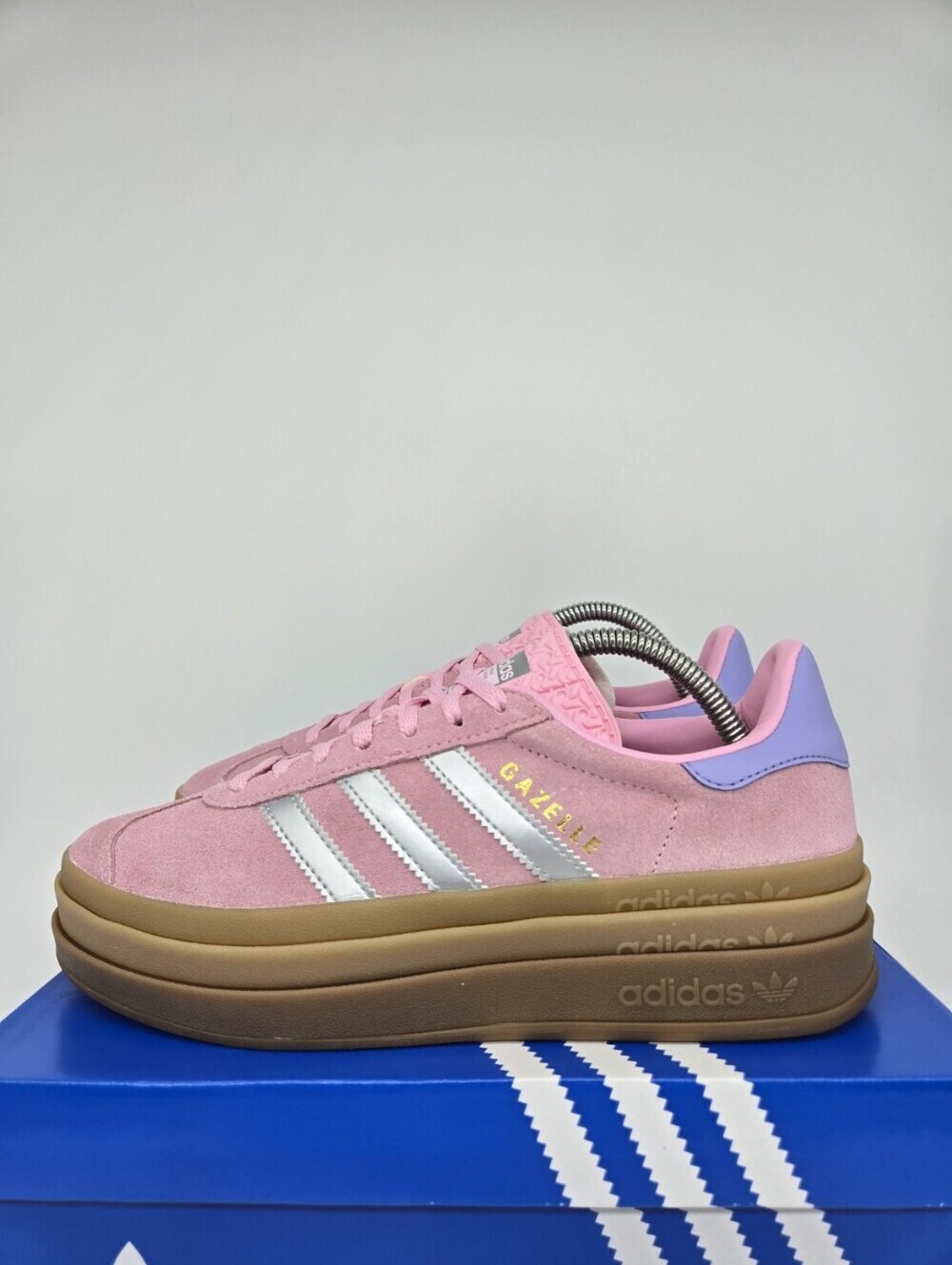 adidas Gazelle Bold JH5539 True Pink Silver Purple Shoes Women's Size 7.5